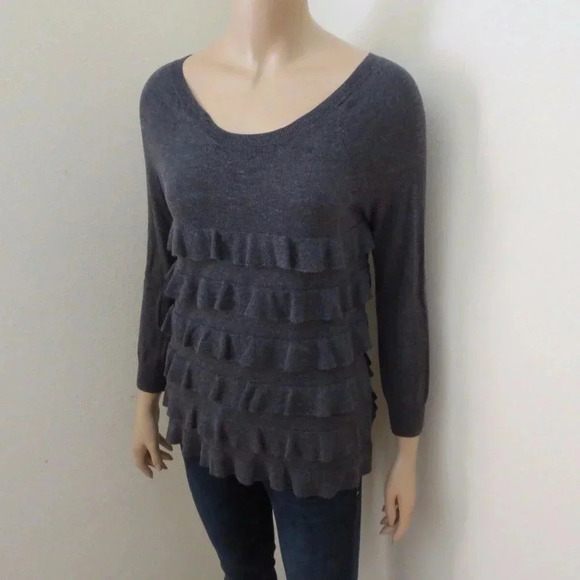 J Crew Wool Knit Ruffle Sweater Size XS Top Gray - Picture 2 of 5